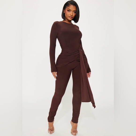 Chocolate jumpsuit with Drape Detail - Picture 3 of 3